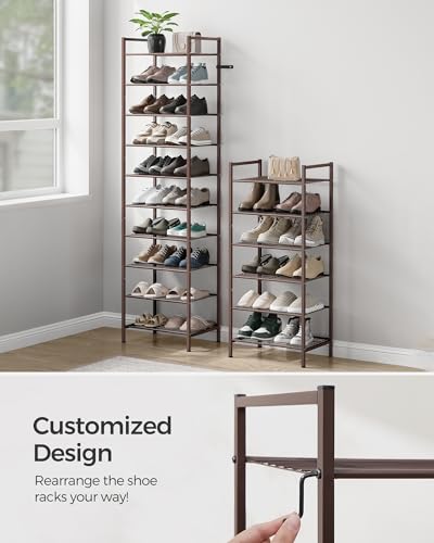 Image of SONGMICS Metal Shoe Rack, Free Standing Shoe Organizer for Entryway Closet Garage Small Spaces, Heavy-Duty Slim Steel Storage Shelf, 8-Tier, Fits 16-24 Pairs, Bronze ULMR028A01