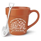 Lasimfa Funny Gardener Coffee Mug Gift for Mom with Shovel Spoon, Novelty Plant Pot Themed Cup for Mothers Day, Birthday from Daughter or Son