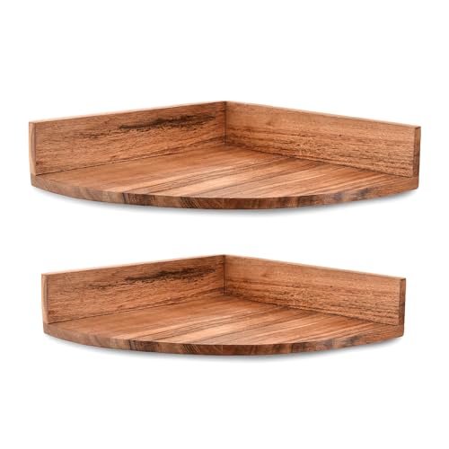 Indus Lifespace Estante esquinero flotante de madera de acacia para dormitorio, sala de estar, baño, cocina, juego de 2
