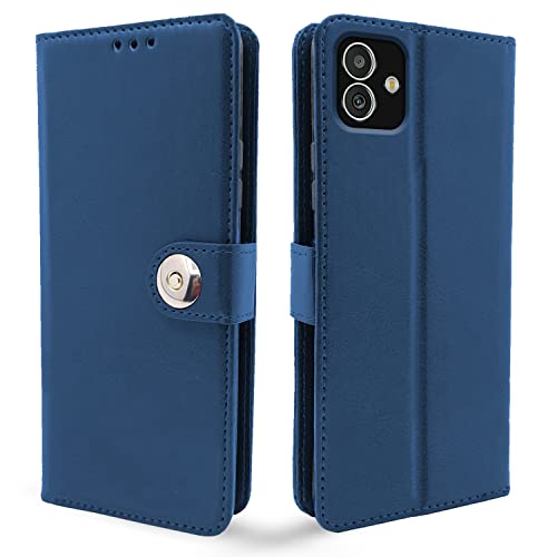 Image of Pikkme Samsung Galaxy F14 5G Flip Cover Leather Finish | Inside TPU with Card Pockets | Wallet Stand and Shock Proof | Complete Protection Button Flip Case (Blue)