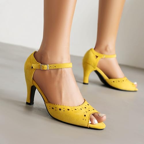 Elerhythm Women's Mary Jane Vintage Ankle Strap Wingtip Peep Toe Brogue Gatsby Heels Retro 1950s Pumps 1920s Victorian Shoes4