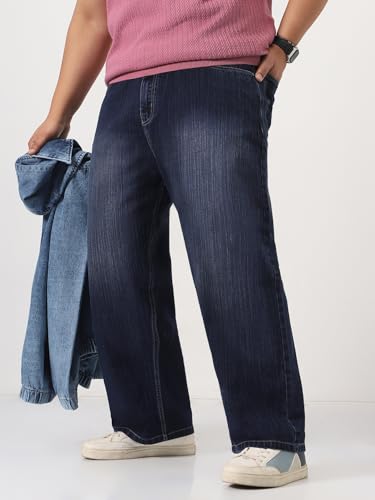 Image of Urbano Plus Men's Loose Baggy Fit Washed Denim Jeans Non-Stretchable
