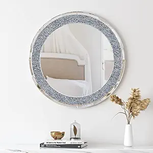 Crystal Design Bapida - Crystal Crush Diamond Round Silver Mirror For Wall Decoration 24 Inch Wall Hang Frame Less Mirror Acrylic Diamond D Cor (24 Inch, Unframed)