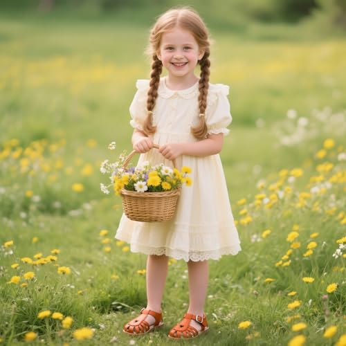 Image of Kolan Toddler Girl Sandals Open Toe Flat Princess Dress Shoes Little Kids
