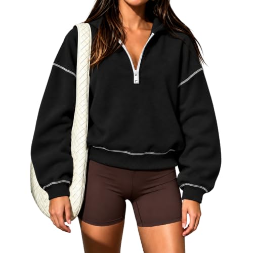 moolBeko Workout Sweatshirt Women Oversized Cropped Quarter Zip Pullover - image 1