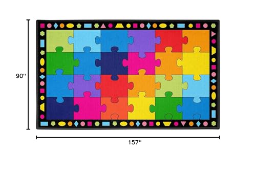 Image of Booooom Jackson Colorful Rainbow Classroom Rug - 7'6 inch x 13'1 inch Large Carpet with 24 Spots for Preschool, Elementary, Daycare - Non-Slip Backing, Seating Squares for Circle Time & Reading