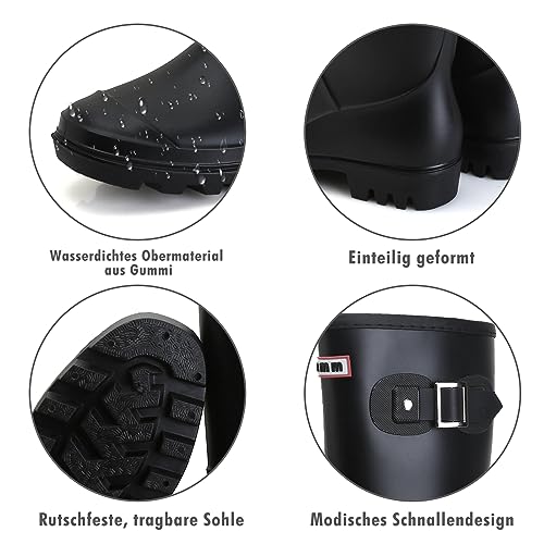 Jesindr Damen Halbhoch Gummistiefel, Mode Protective Gummischuhe, Bequem Rutschfesten Atmungsaktiv Damen Gummistiefel, Schwarz, 41 EU