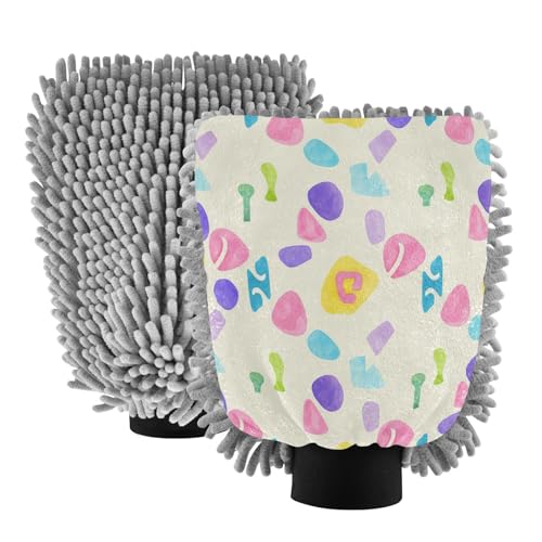 STAYTOP Bright Symbols Car Wash Mitt Microfiber, 2Pcs Scratch Free Lint-Free, Premium Chenille Microfiber Mitt Car Wash Brush-M