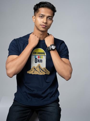 Image of T-Shirt for Men - 100% Cotton Ladakh Motorcycle Rider Half Sleeve Round Neck Graphic Print | Regular & Oversized Fit | 180 /220 GSM | S-5XL | Black, Navy Blue, Olive, Red, White