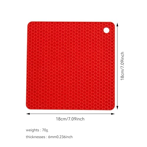 Image of Silicone Trivet Mats,Heat Resistant Pot Holders, Multipurpose Non-Slip Hot Pads for Kitchen Potholders, Hot Dishers, Jar Opener, Spoon Holder, Food Grade Silicone(red Size Square 7.1''x7.1'')