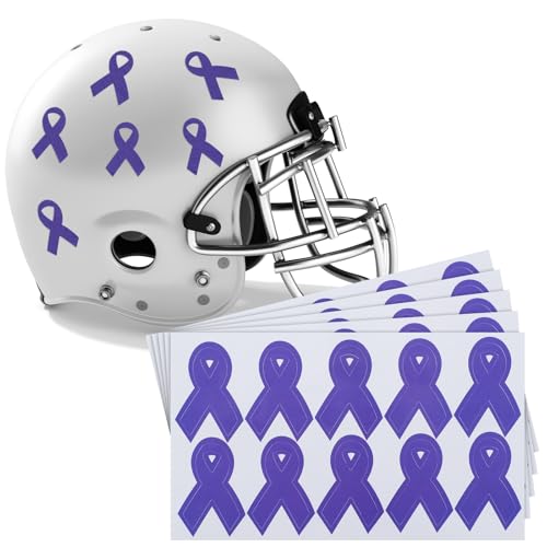 Image of Jenaai 100 Pcs Purple Domestic Violence Awareness Ribbon Stickers Alzheimers Football Helmet Decals Football Helmet Stickers for Cancer Awareness Events Support Fundraisers Sports