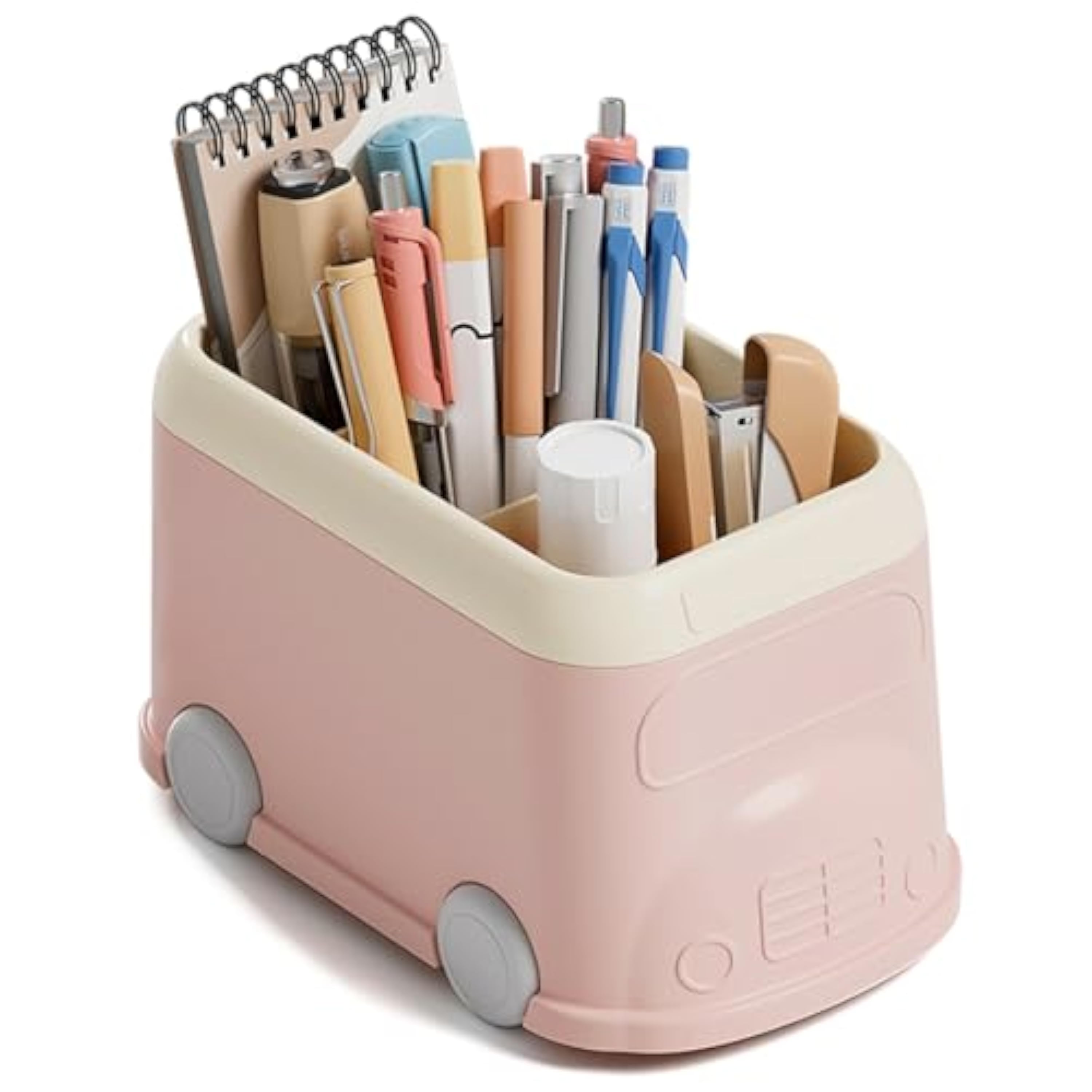 Aipeeo Organizador Escritorio, lapiceros para Escritorio, Portalapices Escritorio, Forma de coche de dibujos animados, tres compartimentos, gran capacidad