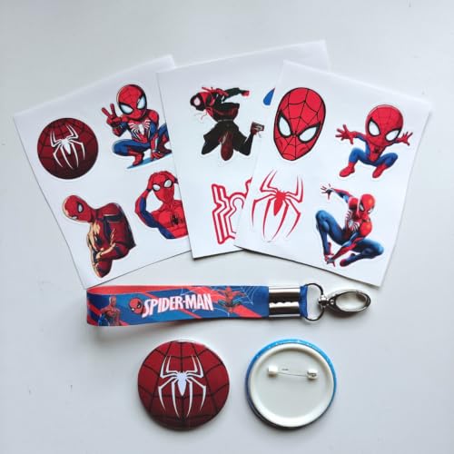 Image of TenorArts Spiderman Gift Box Merchandise for Fans - 5x7 Inches Laminated Photo Frame,1 Keychain, 1 Badge, 4 4x6 inches Posters, Multi sized Stickers - 5 items in 1 Box | Perfect for Gifting