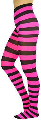 Image of ToBeInStyle Women's Wide Horizontal Contrast Stripe Tights Opaque Hosiery