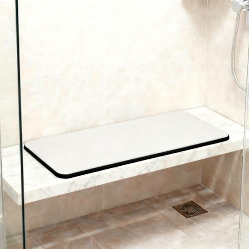 BANEBOR Shower Bench & Step Mat - Non-Slip Bathtub Rug for Shower Seat Stool and Tub Floor - Quick-Dry Cut-to-fit Pad for Bathroom Stairs (Light Gray 31x12)