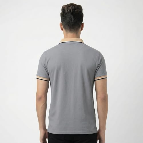 Image of Men's Regular Fit Solid Half Sleeve Casual Tipping Collar Polo T-Shirt