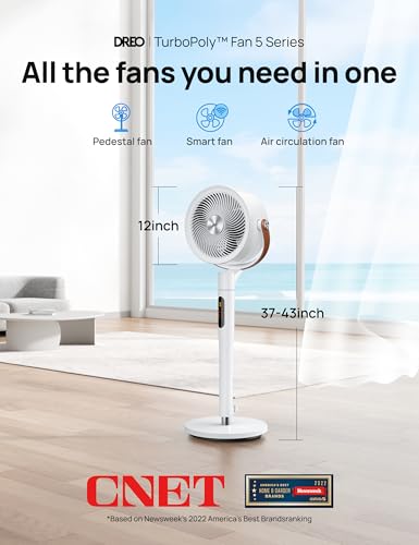 image for Dreo Fan for Bedroom, 100ft Standing Fans for Home, 120°+105° Smart 