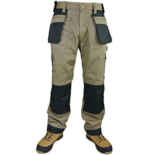 Army And Workwear Tuff para Pantalones de Trabajo Diseño con Espacio para Varias/Rodilla Pantalones de Cosido Pocket Pro Triple + Beige Gama de Papel Libre de Rodilleras/Negro