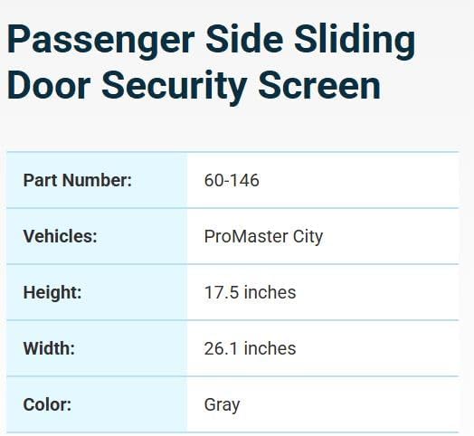 Adrian Steel 60-146, Passenger Side Sliding Door Security Screen- ProMaster City