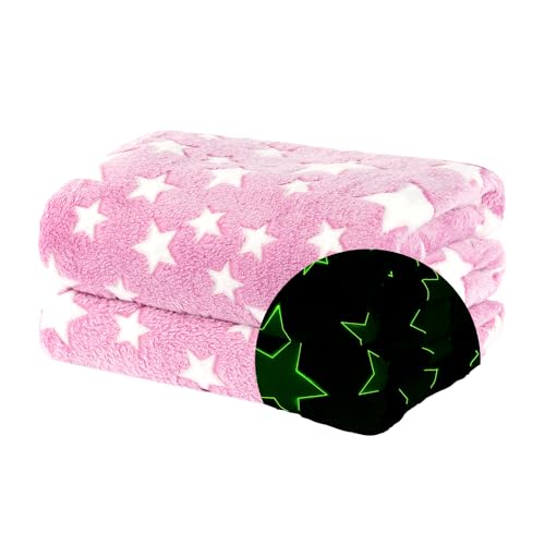 WICKED GIZMOS Glow in the Dark Blanket – Soft Fluffy Fleece Blanket for Kids, Cosy & Snuggly Flannel Throw, for Girls or Boys – Pink Stars, 127 x 152 cm