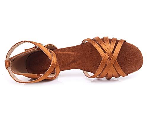 missfiona Latin Ballroom Dance Shoes for Girls Kids Satin Low Heel Salsa Tango Dancing Shoes for Women3