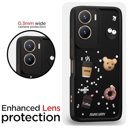 Image of Pikkme Back Cover for Vivo T2X / Y16 / Y56 5G | Cute Fun Cartoon 3D Bear Silicone Full Body Protection Bumper Case (Black)