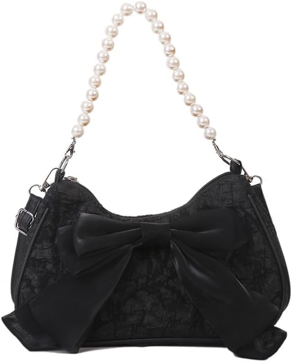 Petite perle dolly sac de soirée en satin noir pochette mariage chic