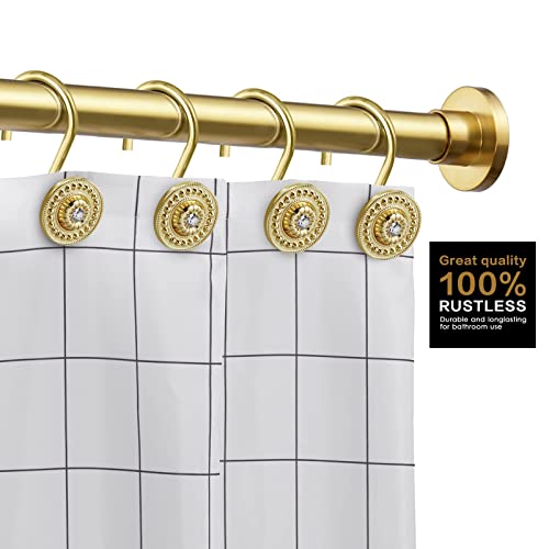 Gold Shower Hooks & Rings Set of 12 - Rust Proof Metal Decorative Hangers for Bathroom Shower Curtain Rod