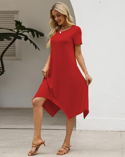 Image of COSSEN Women's 2026 Summer Midi Dress Crew Neck Short Sleeve