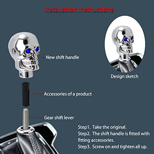 Asubha Skull Shift Knob, Skull Gear Shift Head Resin Shifter Knob, Automatic Car Stick Shift Handle, Universal Skull Head Gear Shift Knobs Fit Most Automatic Transmissions (Blue) #TOP5