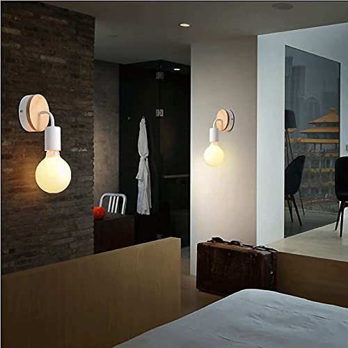 Lámpara de pared E27 retro industrial de hierro con madera para pasillo 6