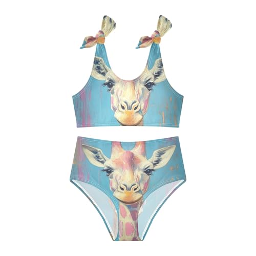 Pastel Color Giraffe Blue Girls Bikini Sets 2 Piece Swimsuits Bathing Suit Swimwear3