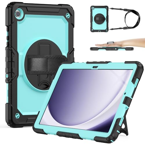SIBEITU Samsung Galaxy Tab A9+ Plus Case 11" 2023 with Built-in Screen Protector Stand, Hybrid Shockproof Cover w/Hand Grip Shoulder Strap for Galaxy Tab A9+ 5G Tablet Case SM-X210/X216/X218, Sky Blue