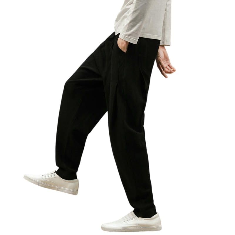 Pantalon sarouel lin homme décontracté coupe chinoise à cordon de serrage