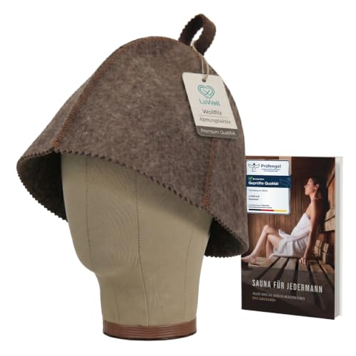 LoFelt® cappello da sauna - in feltro per lui e per lei inclusa guida - ideale per una straordinaria esperienza wellness - marrone - mis. piccola - berretto da sauna cappuccio da sauna