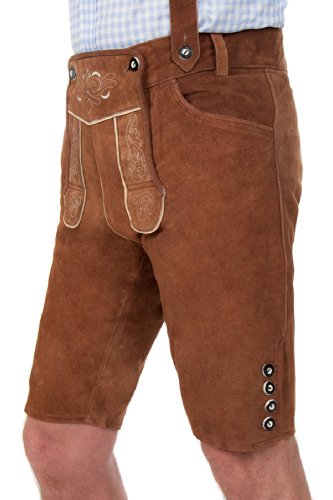 Bavarian Traditional Leather Trousers Lederhosen with Suspenders kastanienbraun 54 (38inch) Brown