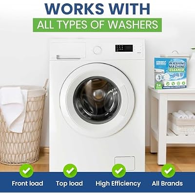 Washing Machine Cleaner Tablets 24 Pack Deep Cleaning Descaler for HE, Front & Top Load Washers Septic Safe, Eco-Friendly Freshener, Helps Maintain a Clean Drum 12 Month Supply