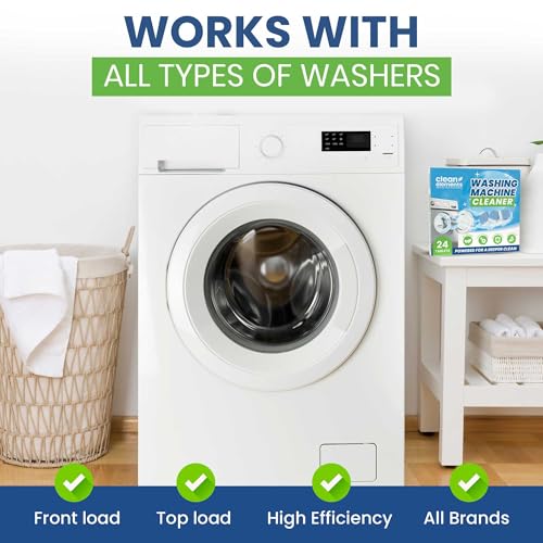 Clean Elements Washing Machine Cleaner Tablets 24 Pack – Deep Cleaning Descaler for HE, Front & Top Load Washers – Septic Safe, Eco-Friendly Freshener, Helps Maintain a Clean Drum – 12 Month Supply