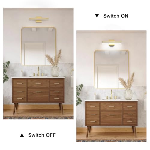 Image of SineRise 16-Inch LED Modern Bathroom Vanity Light Bar, Gold Modern Acrylic Bathroom Wall Lighting Fixtures Over Mirror (Cool White 6000K)
