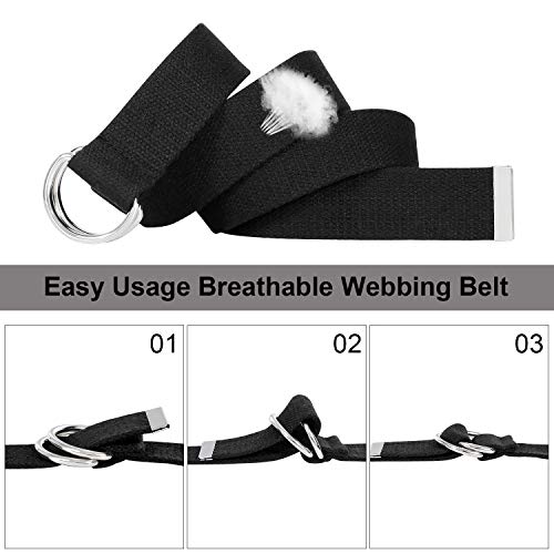 LEACOOLKEY Men Women Double D Ring Canvas Belt with Sliver Buckle Casual Web Fabric Belts Military Belt for Men4