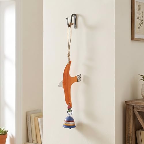 Image of Aakriti Art Creations Orange Flying Bird Wind Chime with Metal Bell | Handmade Wooden & Metal Wind Chime | Matte Decorative Wind Chimes for Balcony, Garden & Home, Living Room & Gifting