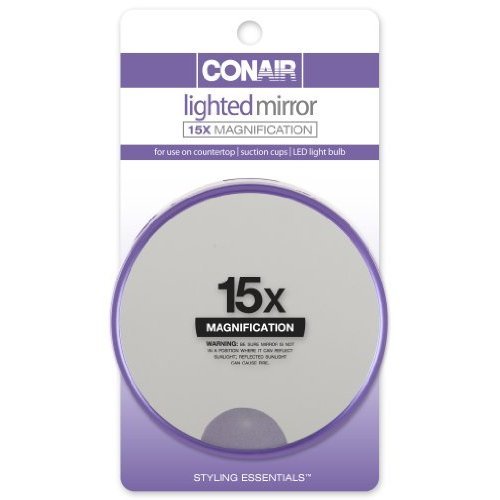 Conair 15x Magnification Lighted Suction Cup Mirror, Colors May Vary