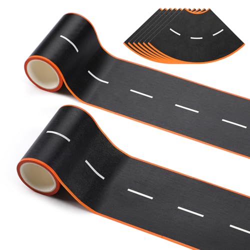 HFKPJRT 3 Inch Road Tape for Kids Black Residue Free Road Tapes for Toy Cars 2 Rolls Roadway Tape with Curves Race Car Track Tapes for Kids Birthday Party Racing Party Decoration 32.8 FT Long