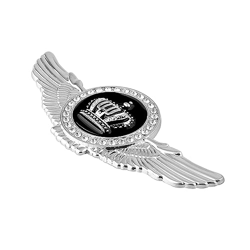 Image of 2PCS Wing Circular Crown Emblems,Crystal Diamond Crown Car Stickers Decals Decoration for All Car (Silver Black)