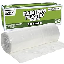 Painters Plastic Film Heavy Duty 0.39 mil, 400 Length x 9 Width High, High Density Painters Plastic Sheeting Roll in Box with Dispense Hole for Easy Paint Plastic Covering