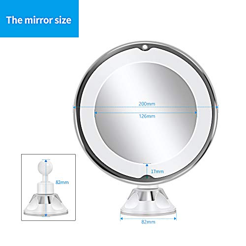 Makeup Mirror 10X Magnifying LED Light Daylight Travel Vanity Mirror Portable Illuminated Bathroom Mirror with Locking Suction Cup 360 Degree Swivel Battery Operated