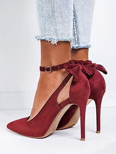 Image of Fashare Womens High Heels Bow Tie Back Sexy Stiletto Ankle Strap Wedding Dress Pumps Shoes