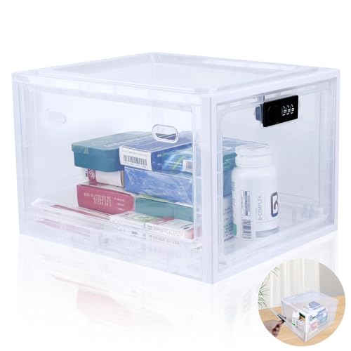 SUKARNE Abschließbare Box,10L Medikamenten Aufbewahrungbox,Transparente Schließbox mit 3 Codeschloss für Medizin,Snack,Handy,Gefängnis,Lebensmittel (29 * 23.2 * 18.8cm)