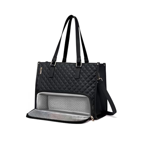 Image of Crewer Elegant Work Bag with Lunch Compartment - Laptop Tote Bag with Lunch Box Section, Office Bag with Insulated Lunch Storage - Stylish Quilted Shoulder Bag for Women.