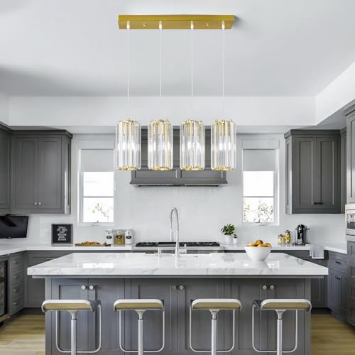 Image of Gold Pendant Lighting Modern Pendant Light, Mini Crystal Chandeliers,Adjustable Pendant Light Fixture for Kitchen Island Dinning Room Corridor Bedroom(Gold 4-Light)